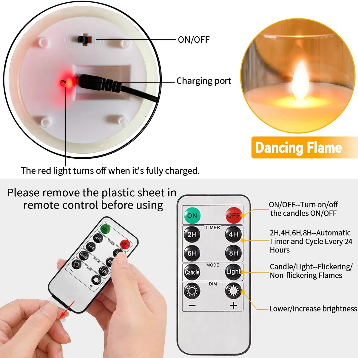 FiiMoo Candele LED Ricaricabile, 2 Pezzi, Candele USB Ricaricabili, Candele Batteria, Candele LED Senza Fiamma, Candela in Vetro con Telecomando Per Natale, Festa, Vacanze, Hotel Decorazione-12.5cm