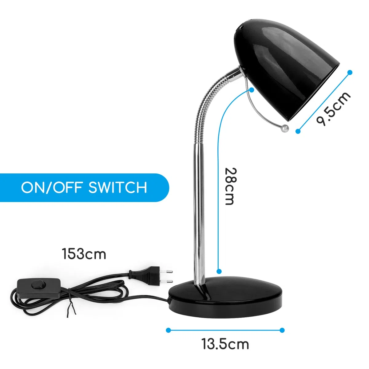 Aigostar Lampada da Scrivania Vintage, Lampada da Tavolo con Cavo da 153 cm, Lampadina Non Inclusa, Compatibile con Lampadine Modello E27, Nero