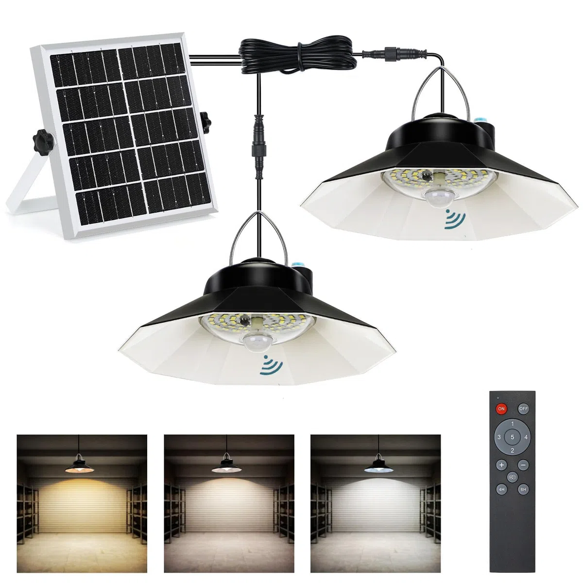 Faro LED Esterno con Pannello Solare - 4400mAh IP65, Lampada Solare da Esterno Sospesa con Telecomando e Rilevatore di Movimento, 5 Modalità + 3 Temperature Colore, 2 Pezzi