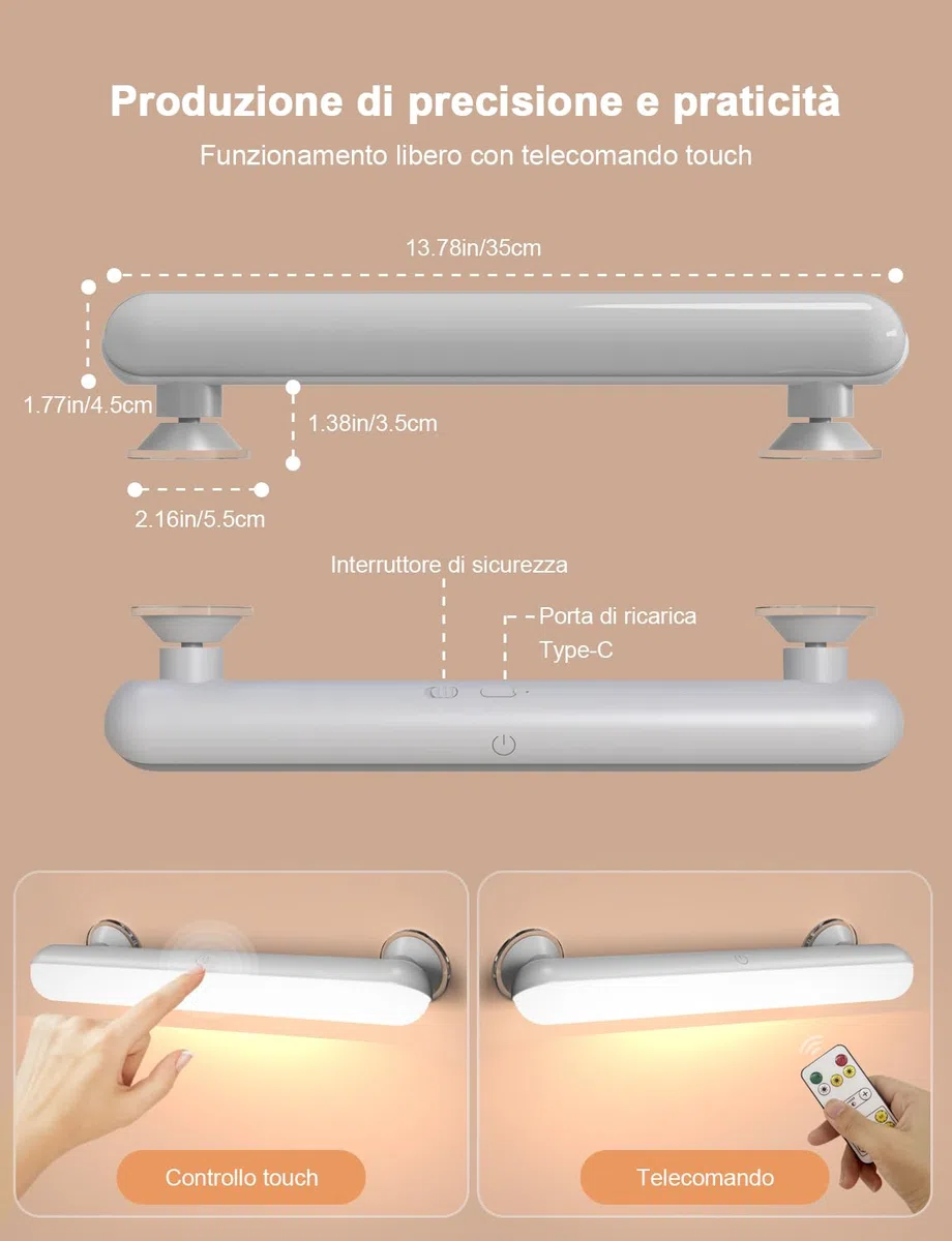 GOVSSING Luci per Specchio da Trucco con Ricaricabile Batteria da 5000mAh, Dimmerabile Luci Specchio Make Up con Ventosa Adesiva, Illuminazione Senza Fili, Lampada Specchio Telecomandata Magnetica