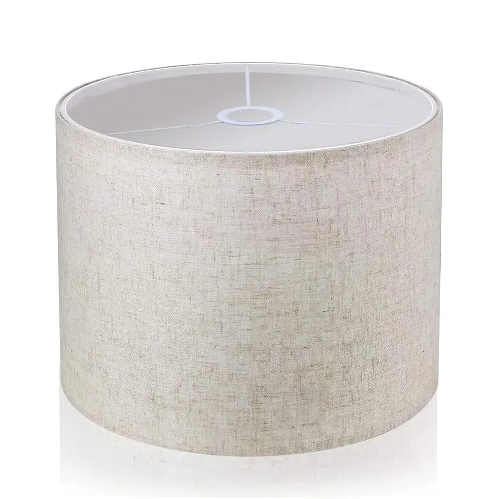 Paralume in tessuto, paralume medio a tamburo per lampada da tavolo, lampada da comodino e lampada da terra, in lino naturale con, 12" (bianco-2)
