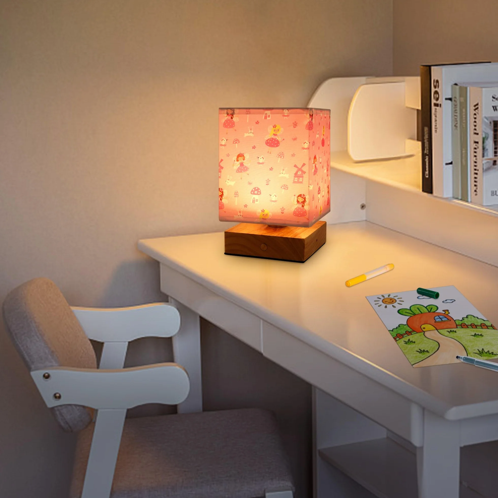 Wetry Lampada da Comodino Bambini con Paralume Luce Notturna Neonati Regolabile Intensità Lucina Notte Ragazzi Ricaricabile Regalo Compleanno Ragazze