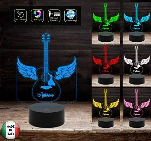 Idea regalo MUSICISTA Lampada led CHITARRA classica personalizzabile nome MUSICA