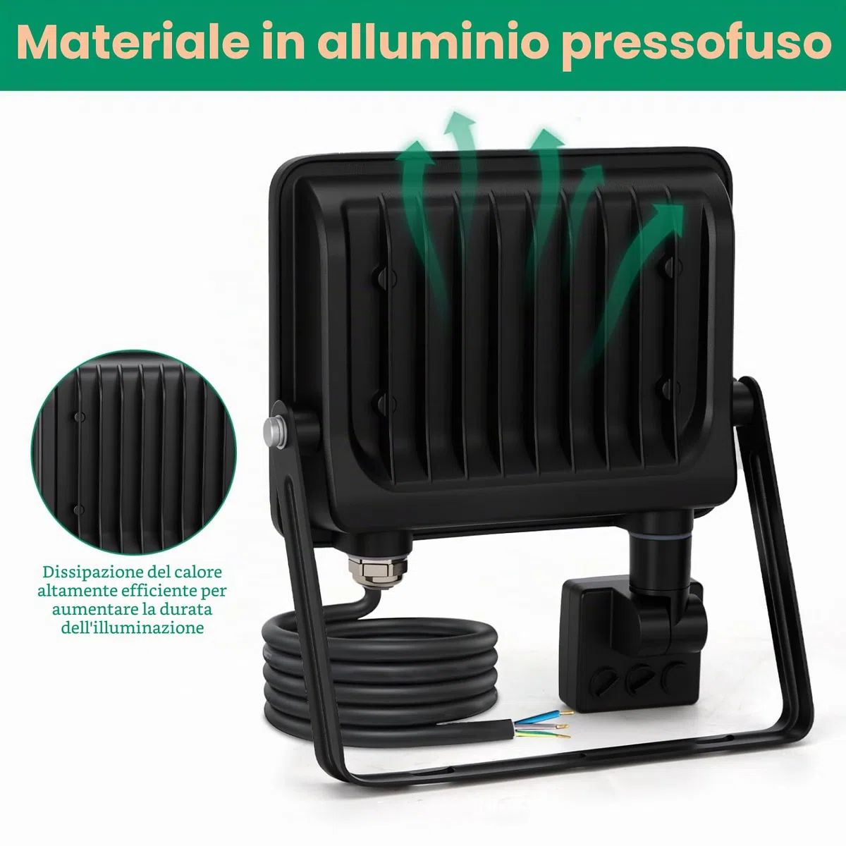 Aigostar 20W Faretto LED da Esterno con Sensore di Movimento，2 pezzi，1650 LM，Bianco Naturale 4000K，IP65 Impermeabile Faretti Led per Interno，Giardino， Cortile，Patio，Garage