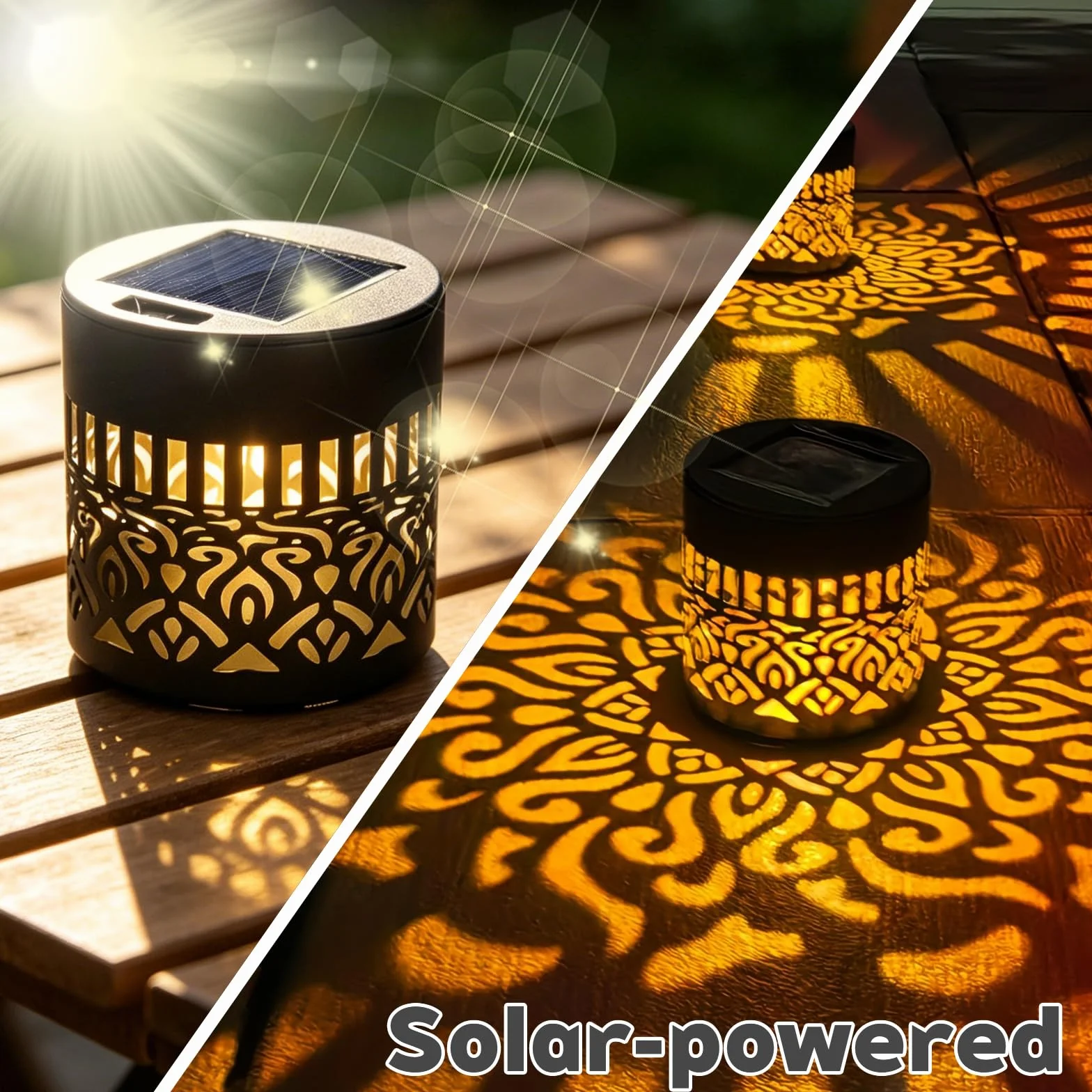 Lanterne Solari da Esterno, Metallo LED Mandala Lanterna IP65 Proteggere dal Vento e Dalla Pioggia Lampada Solare da Giardino per Patio Balcone Decorazioni Giardino (2 pezzi)