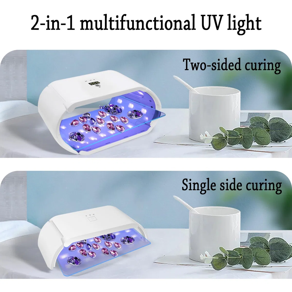 Set di 2 Luce UV Polimerizzazione della Resinas,48W Lampada UV Pieghevole Bifacciale a Polimerizzazione Rapida e Funzione di Temporizzazione per Polimerizzazione della Resina,Stampi in Resina