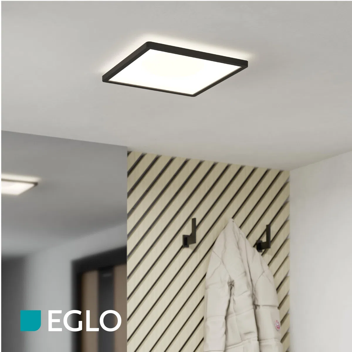Eglo Lampada da soffitto LED Minerario, esterno, balcone, terrazza, plafoniera in plastica nera, IP54, luce calda, 29x29 cm