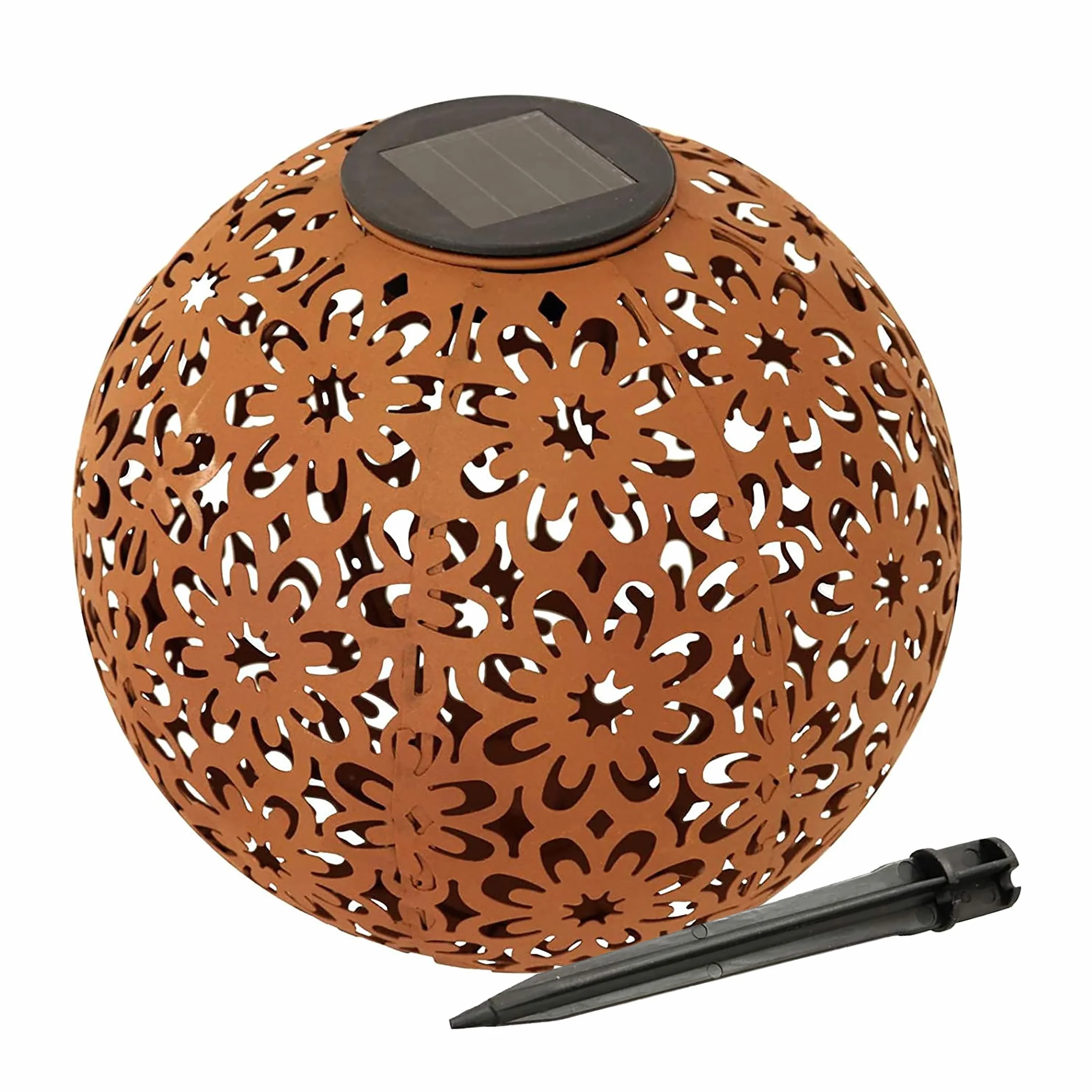 Spetebo Sfera solare da giardino in metallo effetto ruggine – Ø 20 cm – sfera decorativa a LED con picchetto – lampada decorativa da giardino – luce bianca calda illuminata per esterni