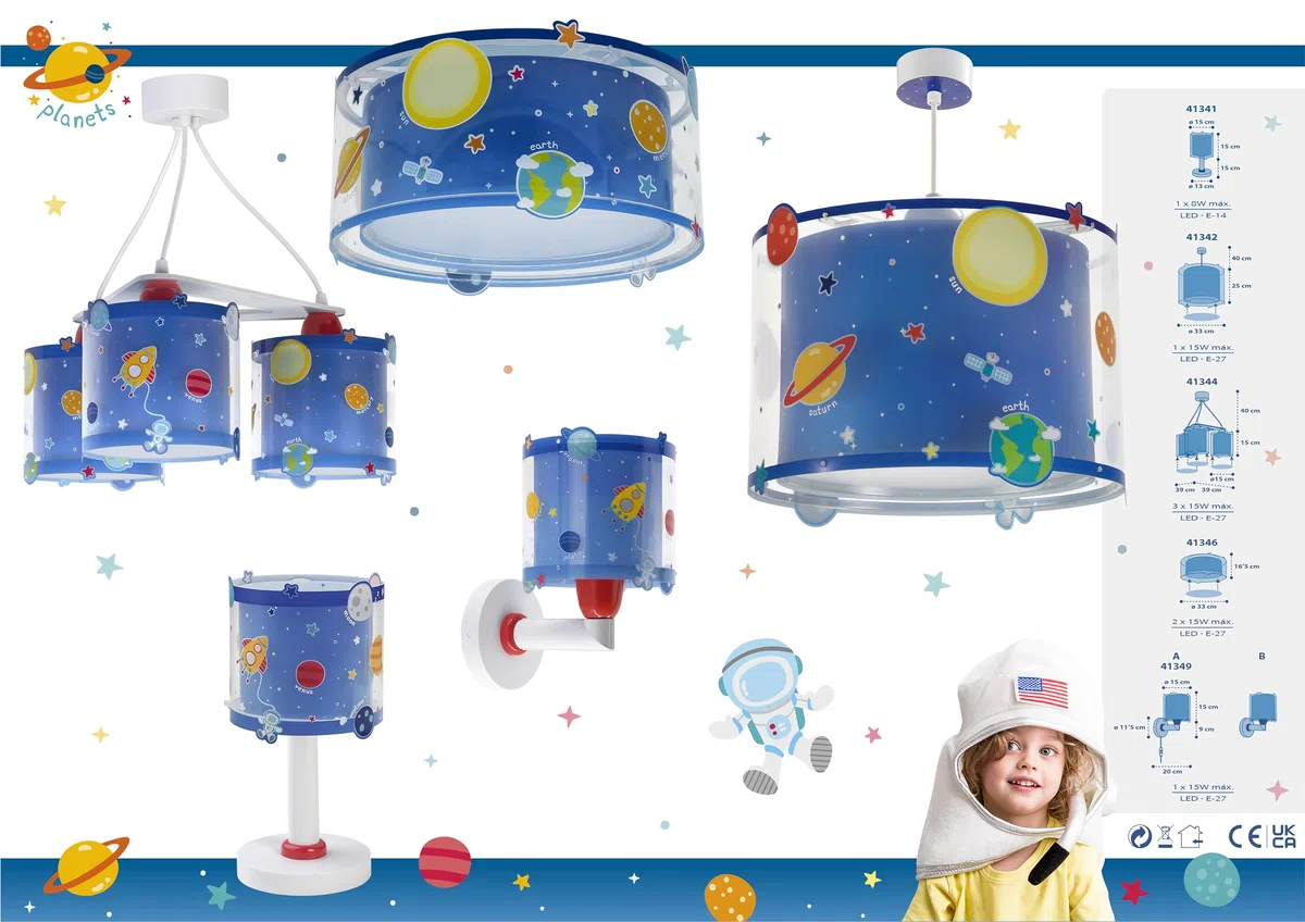 Dalber Lampada da tavolo o comodino per bambini Planets Pianeti Sistema Solare Blu 41341