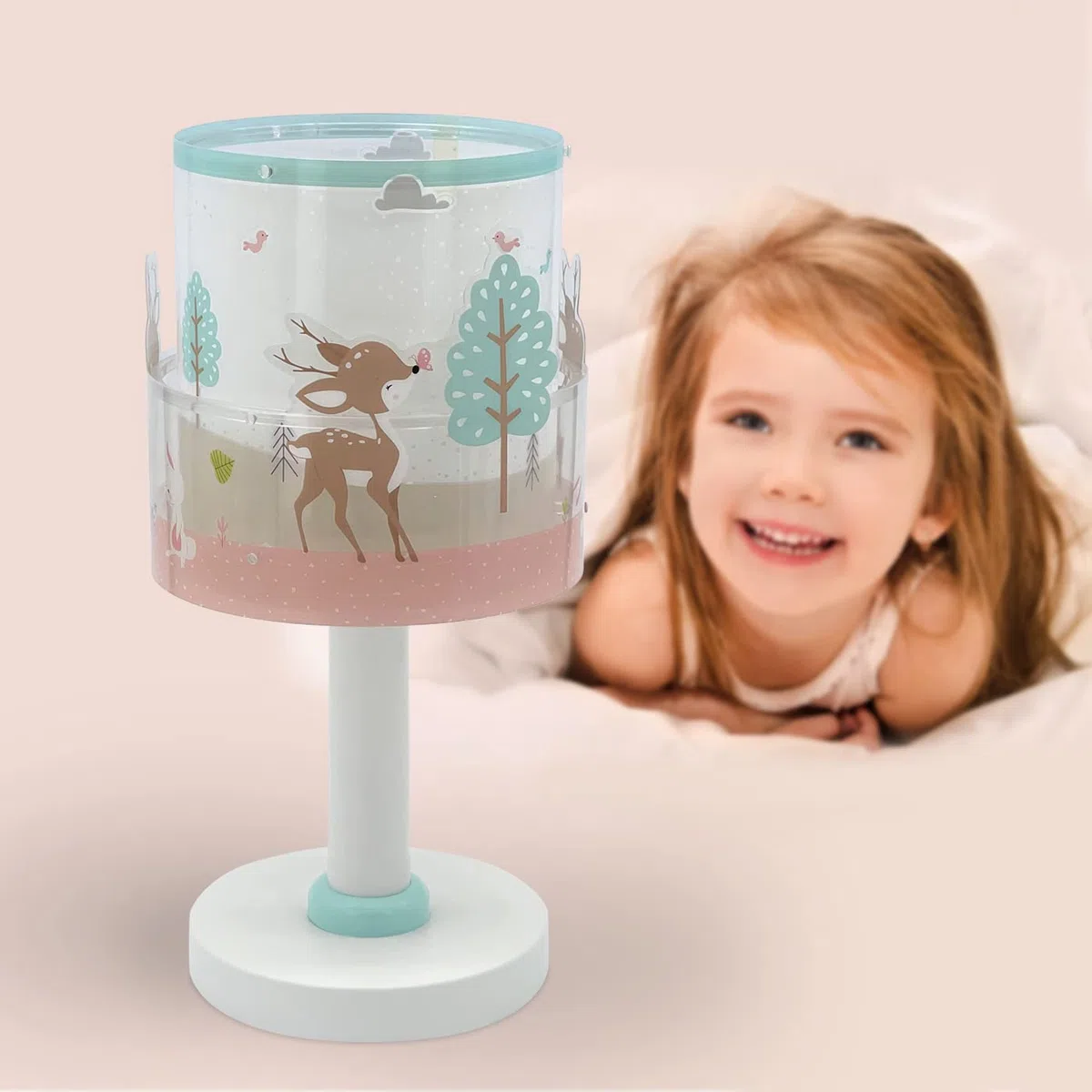 Dalber Lampada da tavolo o comodino per bambini Loving Deer cervo animali rosa, 61271