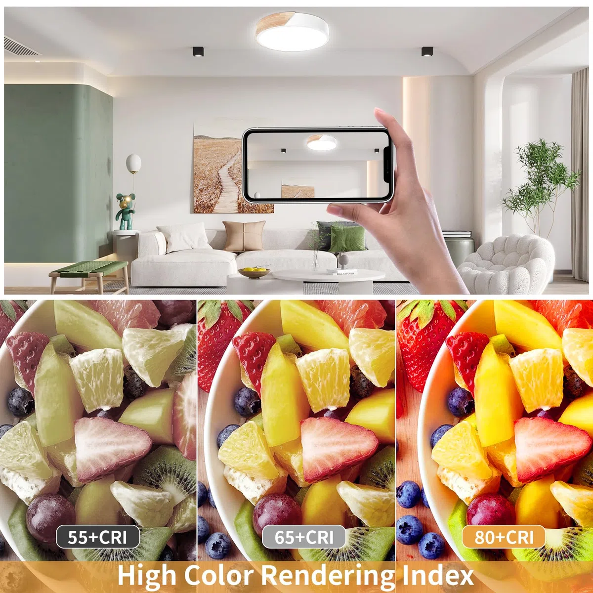 Yexati Plafoniera a LED con Temperatura di colore Regolabile,32W 3000K/4000K/6000K 3200LM, IP54, Plafoniera Led Soffitto Moderna in Legno Con telecomando,Adatto a Soggiorno,Camera da letto, Bianco