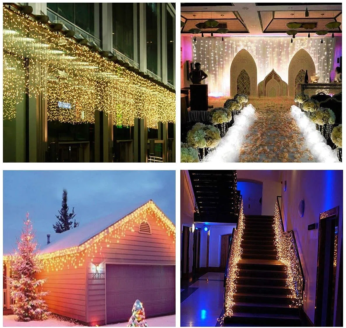 SALCAR Cascata Luci da Esterno, 5m 200 LED Tenda Luminosa Natale Luci Stringa Esterno con 8 Modalità Nataliazie Catena Luminosa Decorazione per Feste Finestra Matrimonio Blacone, Bianco Caldo