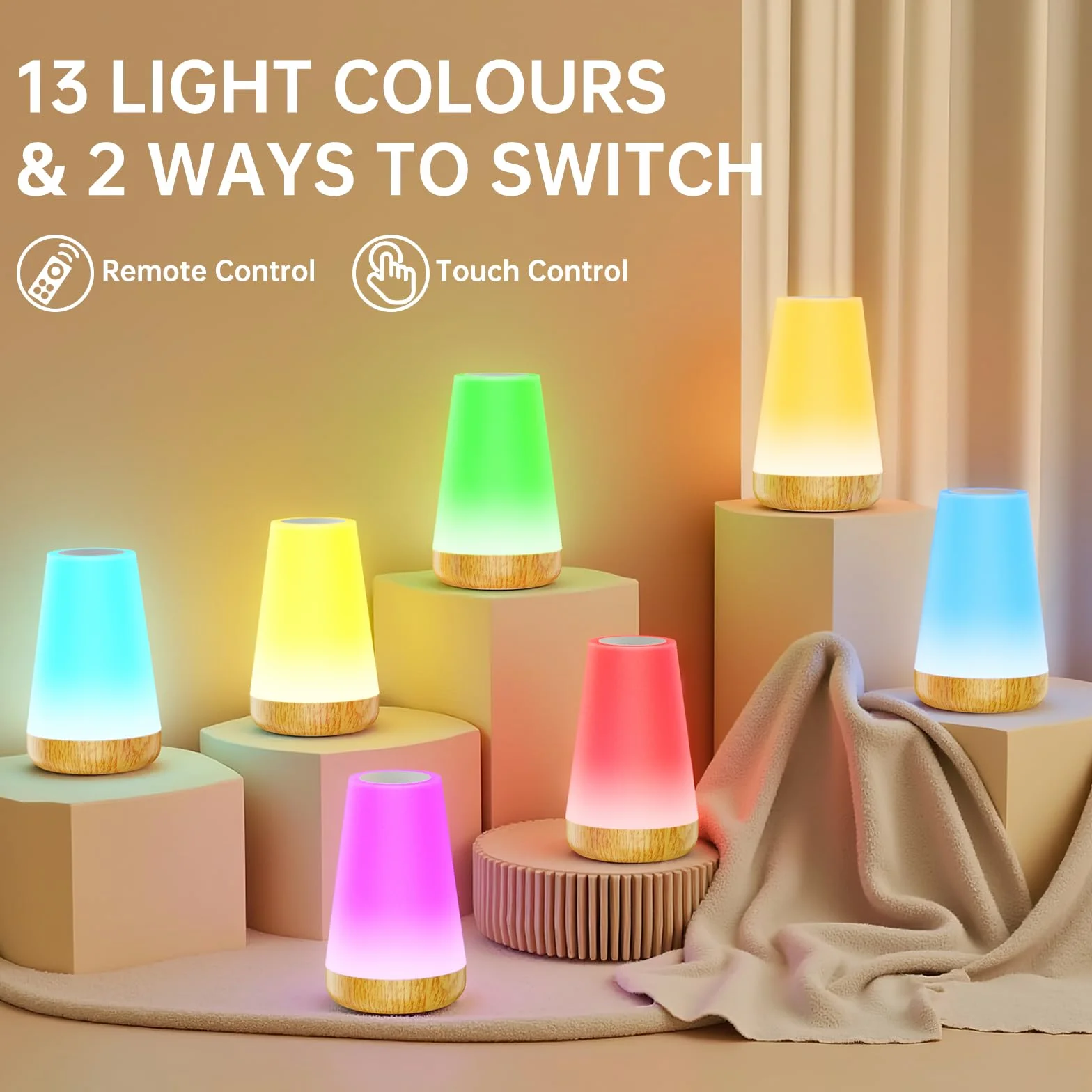 Touch Lampada da Comodino con Telecomando, LED Lampada da Tavolo Senza Fili con 13 Colori, Luce Notturna Bambini per Camera da Letto, Cameretta dei Bambini Soggiorno