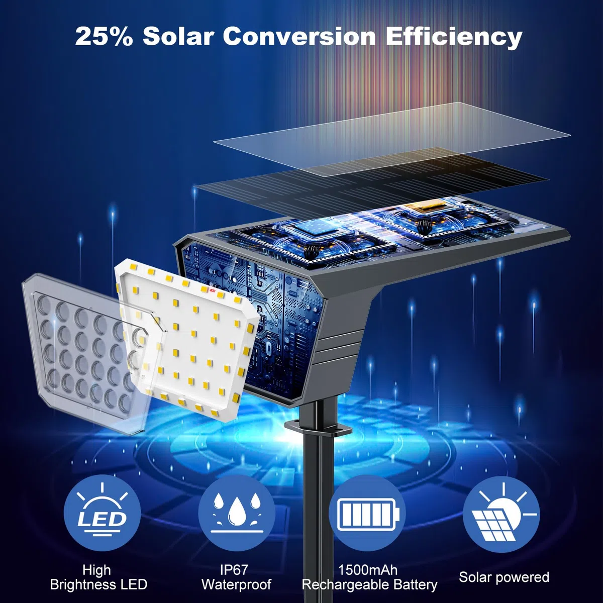 FIFlying Faretti Solari da Esterno 4 Pezzi, 44 LED Faretti Solari a LED da Esterno, 3 Modalità IP67 Impermeabile Lampade da Giardino per Cortile, Patio, Vialetto, Alberi - Bianco Freddo