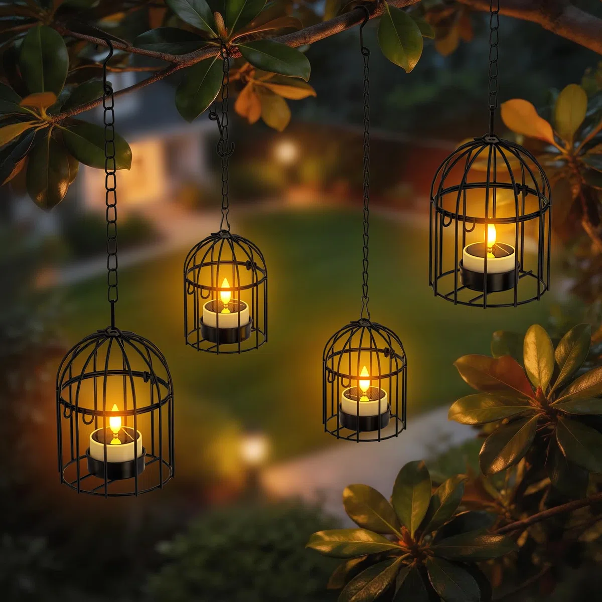SoulBay Lanterne Appendi con Luminose Luci Solari a Tè - 4pz (2 Grandi, 2 Piccole) Luci da Giardino Solari Impermeabili per Albero Patio Recinzione Decorazione Giardino Casa – Lanterne Solari con