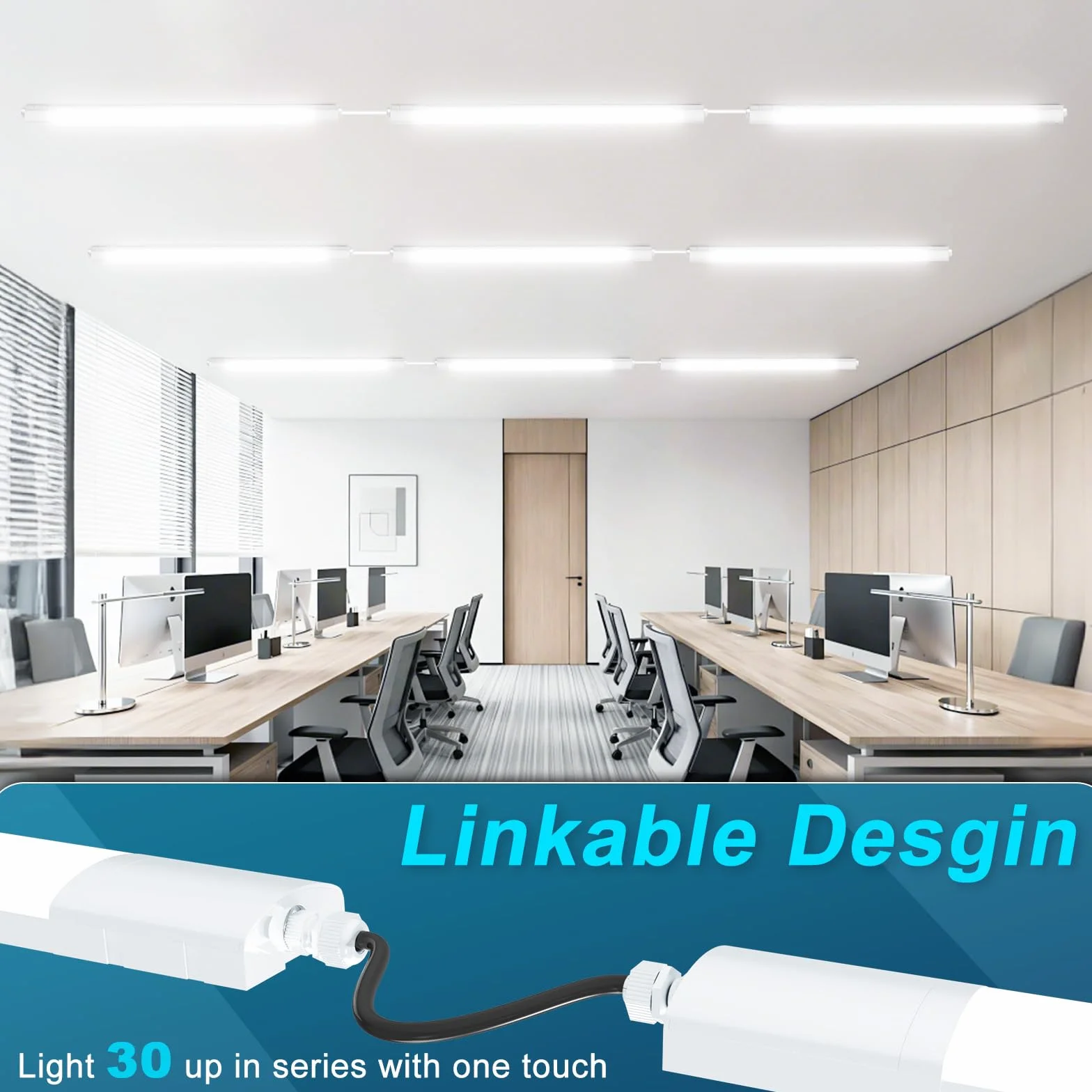 Plafoniera LED Lineare da Soffitto 120CM, 36W 3960LM Neon LED, 3000K-6500K Plafoniera Bagno, Collegabile, IP65 Reglette Garage per cantina, garage e magazzino, 1 PC