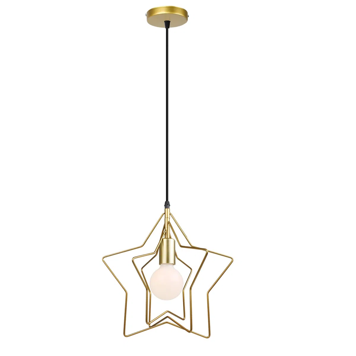 iDEGU Lampada a Sospensione E27 Plafoniera Design Creativo a Stella Lampada da Soffitto Moderno con 3 stelle Regolabili Oro Lampadario per Camera dei Bambini (Stella)