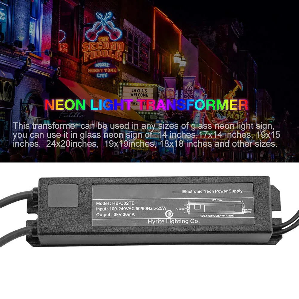 Tbest Trasformatore per Insegne al Neon, Alimentatore Elettronico 3KV 30mA 5-25W, Impermeabile e Adatto per Uso Esterno