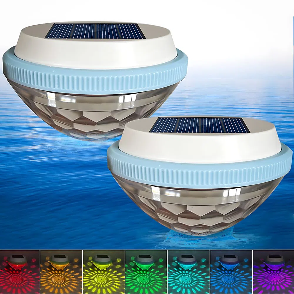 Luci Solari per Piscina, 2 Pezzi Luci Galleggianti per Piscina Solari, Impermeabile Luci Led Piscina Galleggianti Solari con 7 Colori e Strumento di Sigillatura, Luci per Piscina Fuori Terra Laghetto