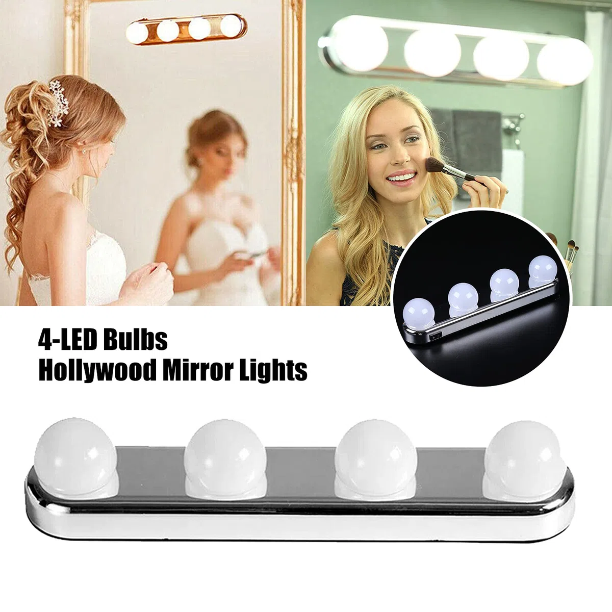 Kyaoayo Set di illuminazione LED per specchio da trucco senza fili, luci di riempimento a batteria, lampade da toilette Hollywood con ventosa