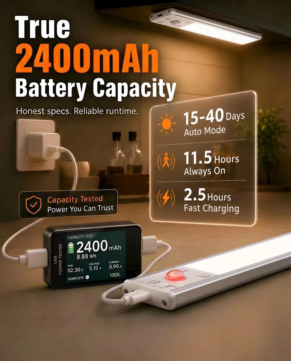 EZVALO Luce Armadio,Barra LED Sottopensile,20cm (2 Pezzi) 62 LED, 1600mAh,3 Temperature Regolabili,Dimmerabile Con Sensore Di Movimento 3 Modalità, Senza Fili Per Guardaroba、Cucina、Corridoio
