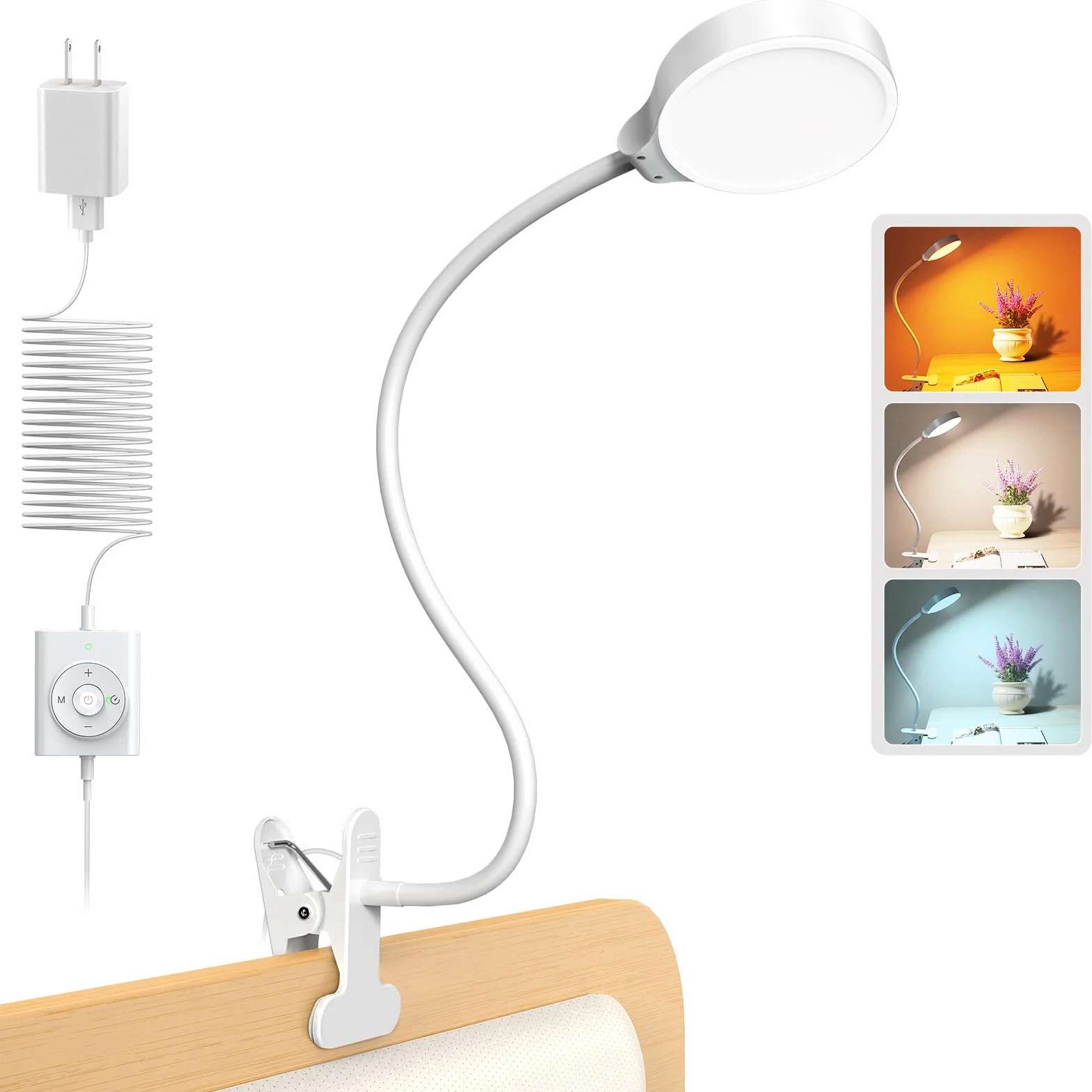 Glocusent 5W Lampada a Morsetto, 36 Lampade da Lettura a LED per Letto, Morsetto per Lampada per la Cura degli Occhi, 3 Colori 5 Livelli di Luminosità, Luce da Lettura con Collo D'oca