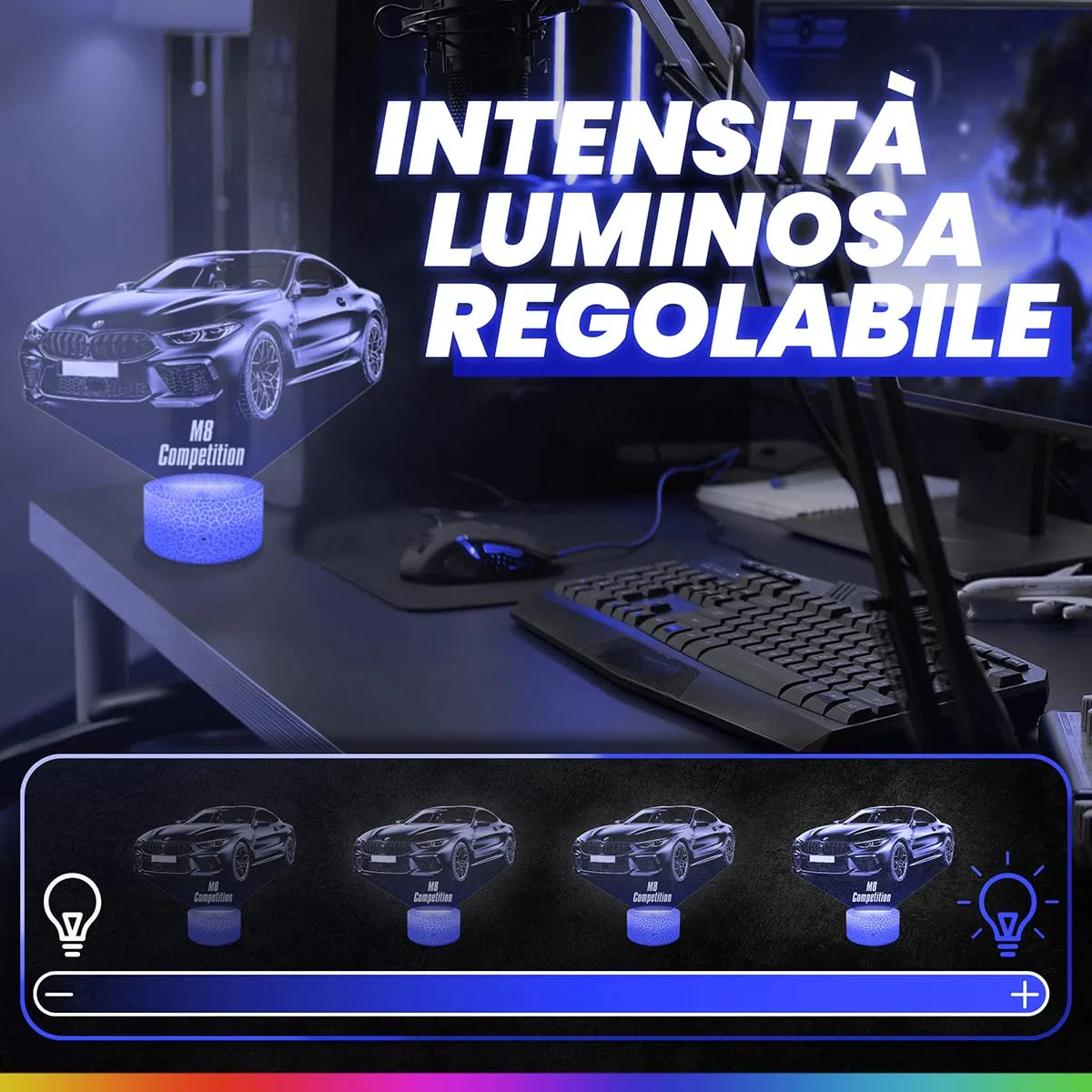 Lampephoto.fr - Lampada 3D Auto Supercar M8 Competition, Luce Notturna Tattile Auto Supercar M8 Competition, Illusione 3D Led, Idea Regalo di Natale per Ragazzi e Ragazze Lampada da Comodino TOP