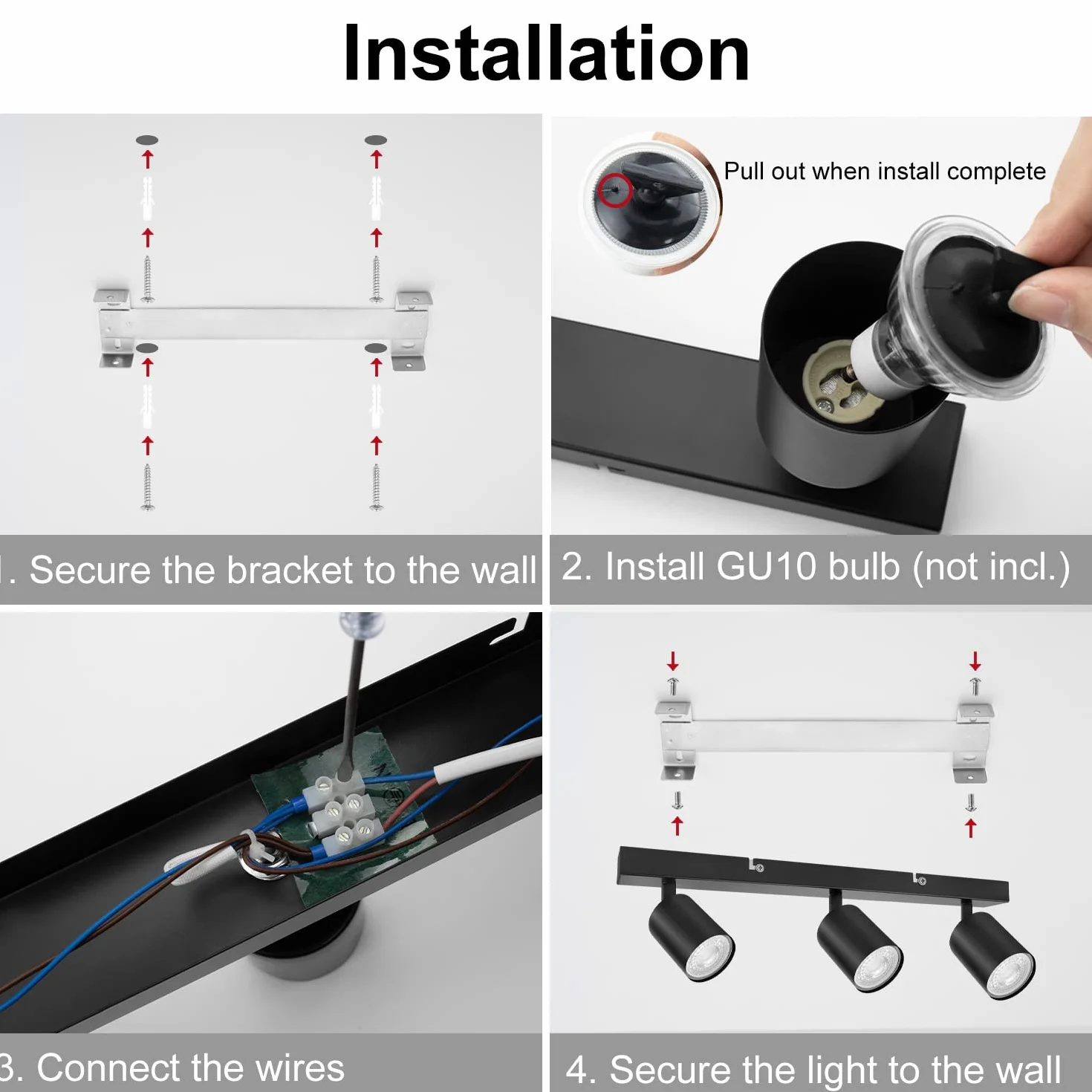 Lampada Faretti da Soffitto LED Orientabili, Faretti da Parete Interno GU10 Nero, Lampadario LED Moderna da Soffitto per Camera da Letto Cucina Soggiorno, Lampadina GU10 non Inclusa