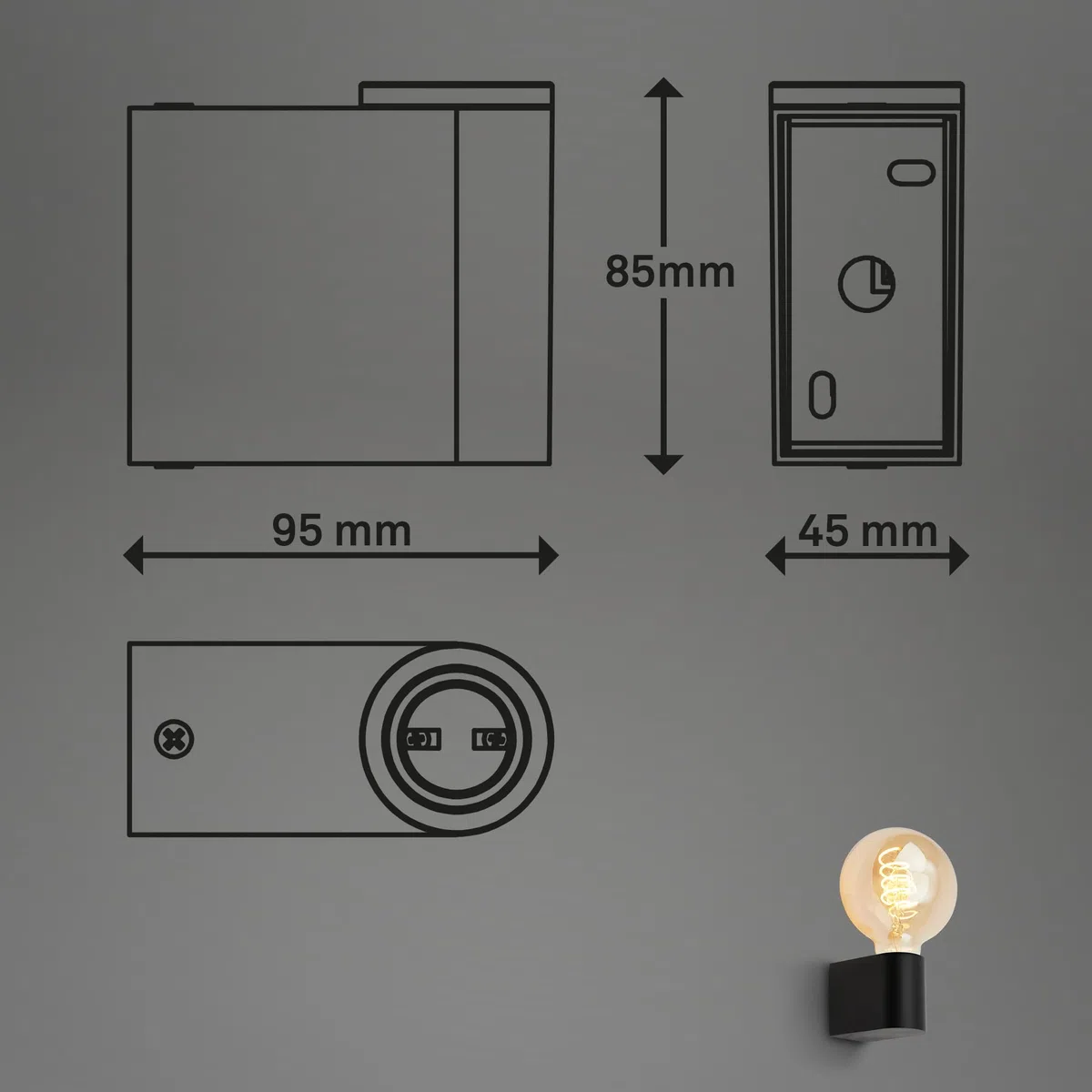 Briloner - Lampada a specchio da bagno IP44 resistente agli spruzzi, E27 max. 10W, lampada da bagno, lampada a specchio da bagno, lampada da bagno, lampada da parete da bagno, 4,5 x 8 x 9,5 cm, nero