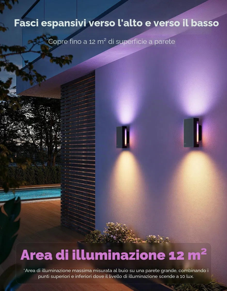 Govee Applique da Parete Esterno UpDown, 1400lm RGBICWW, IP66, 2 Pezzi | 2700K–6500K Luci Intelligenti per Portico da Esterno, 64 Scena, DIY, Matter/Alexa/Google, Veranda, Balcone, Terrazza