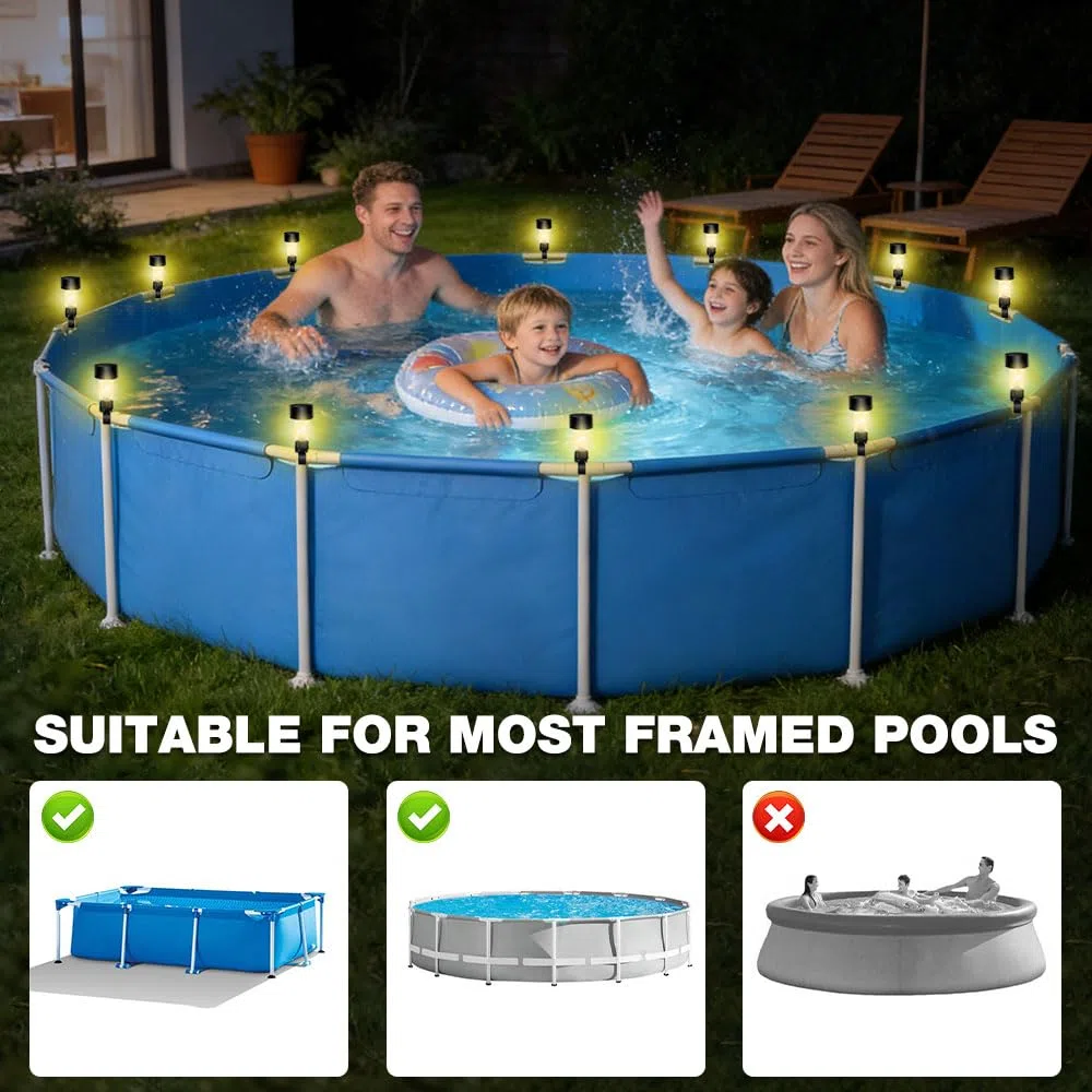Set di 10 luci solari per piscina con fascette per cavi, illuminazione fluorescente bianca calda, 4,5 cm, per bordo piscina, recinzione, giardino, piscina, bar, decorazione per feste