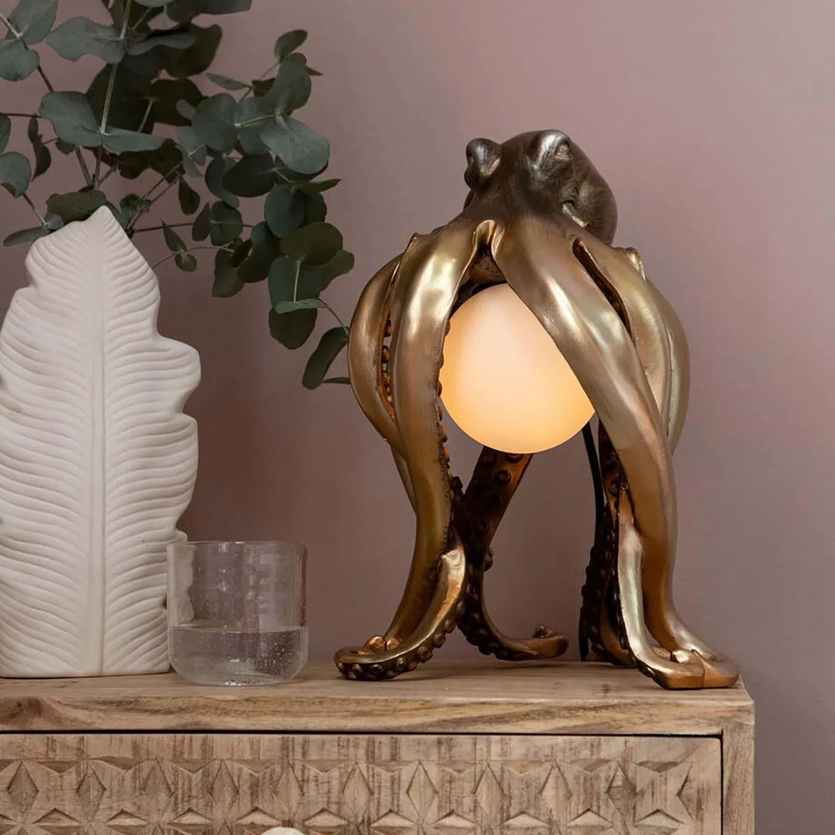 Kare Design Lampada da tavolo Animal Octopus, oro, 34cm, motivo polipo | decorazione marittima, tema mare, luce calda, punto luce individuale, versatile, corridoio, comodino, lampadina non inclusa
