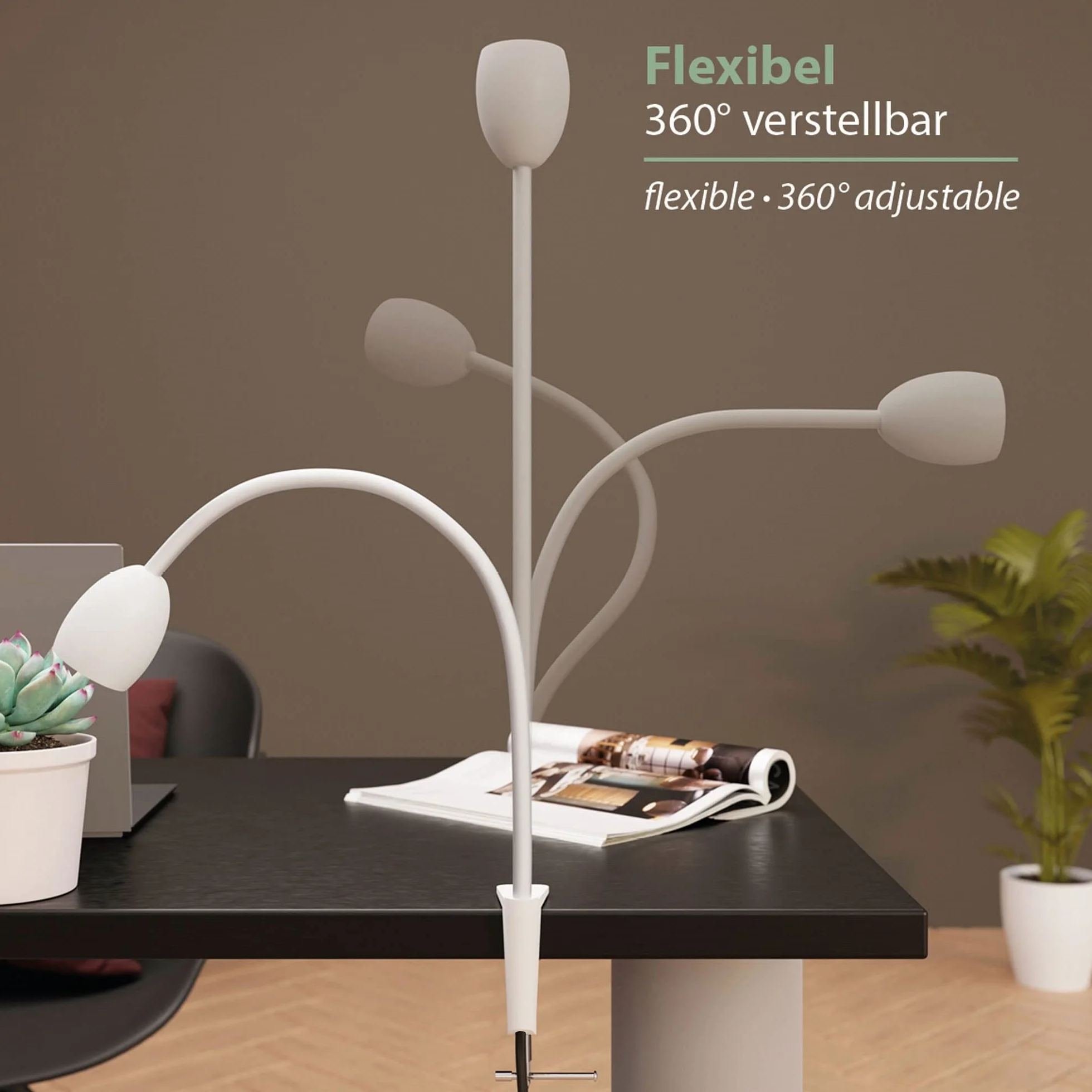 ledscom.de Luce a morsetto GU10 KLUK con collo d'oca, bianco incl. GU10, bianco caldo, 6,826W 630lm