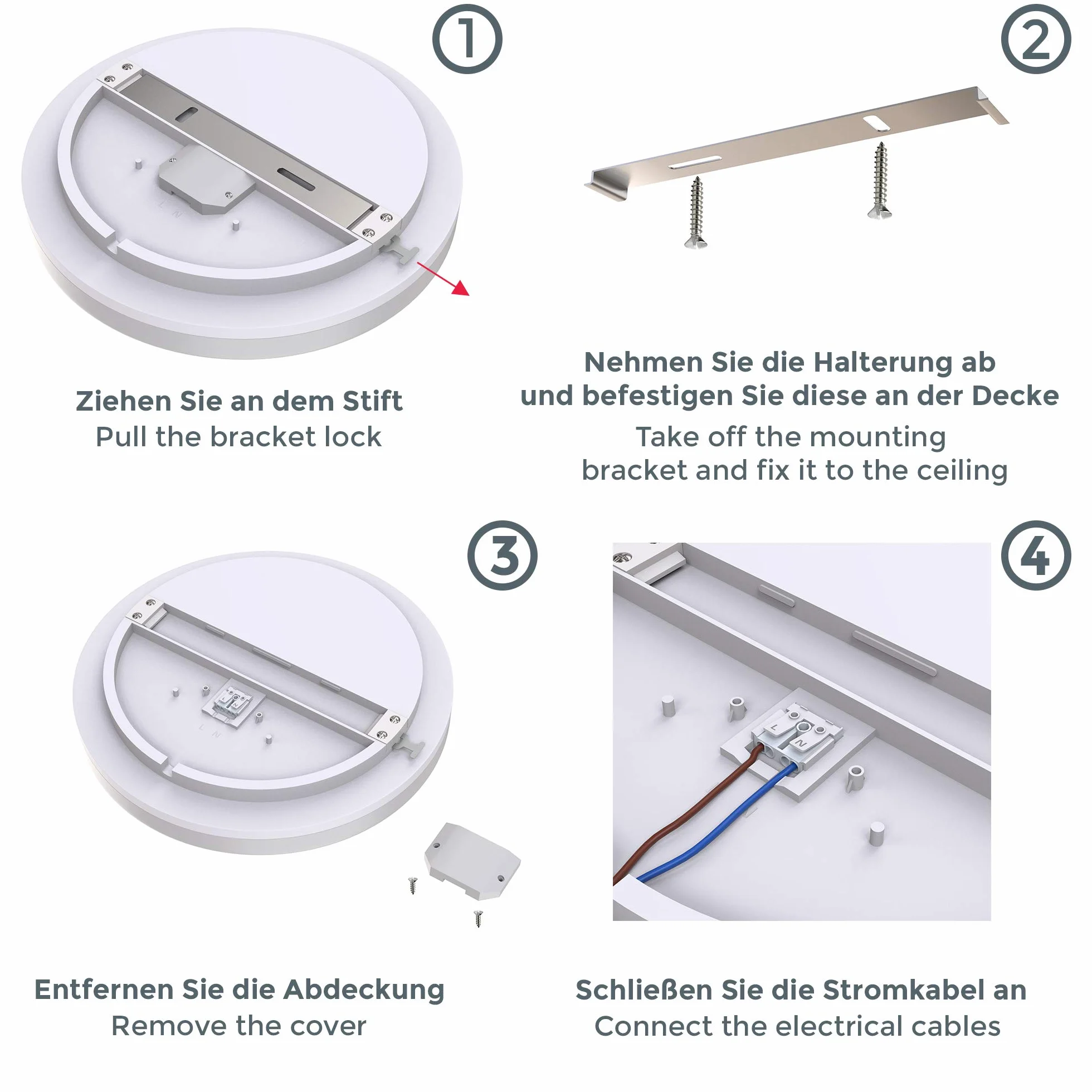 B.K.Licht Plafoniera LED, lampadario bagno a luce bianca naturale 4000K, 13W, 1600 Lm, lampada da soffitto resistente agli schizzi d'acqua IP54, plafoniera diametro 22cm, plastica, 230V