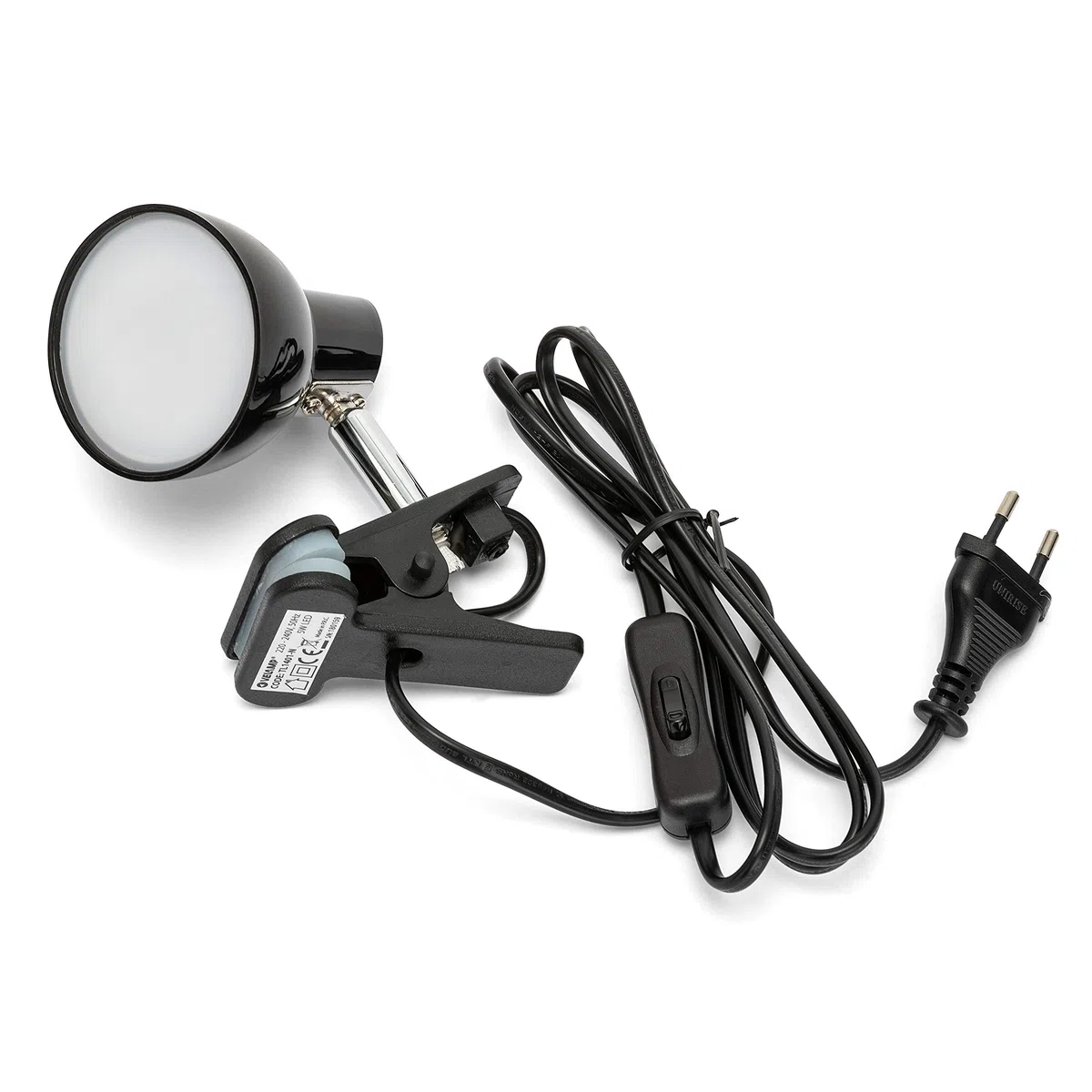 Velamp CHARLY Spot Clip, Lampada Morsetto, Faretto LED con Pinza, 360 Lumen (5W) con Cavo ed Interruttore. per Camera Bimbo, Scrivania, Studio 5 W, Nero