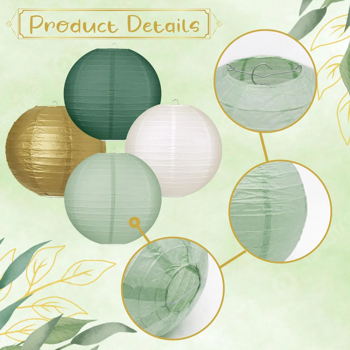 Idota 20 lanterne di carta, colore verde salvia, rotonde, da appendere, per matrimoni, baby shower, feste in giardino (diametro 15 cm, 20 cm, 25 cm, 30 cm)
