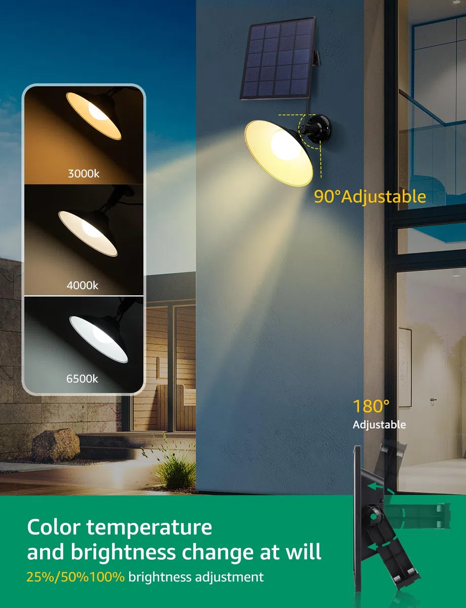 Aigostar Luce Solare Led Esterno con Telecomando 50W 500LM Lampade da Esterno solari IP65 Impermeabile Faretti Solari Esterni,temperatura colore regolabile 3000K/4000K/6500K, Lunghezza cavo 3M