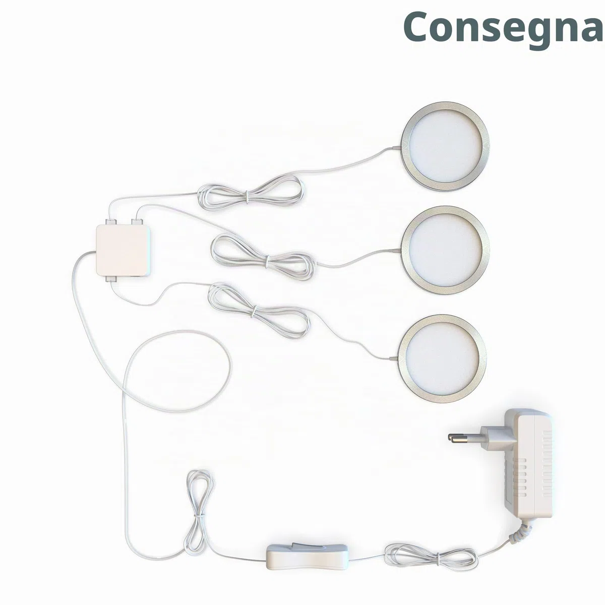 B.K.Licht Set di 3 luci da incasso LED, Kit completo luci sottopensili o per armadi, Lampade LED da cucina o per vetrine, include Accessori montaggio, luce calda 3000K, 3x1.8W, 3x170Lm Ø59mm IP20