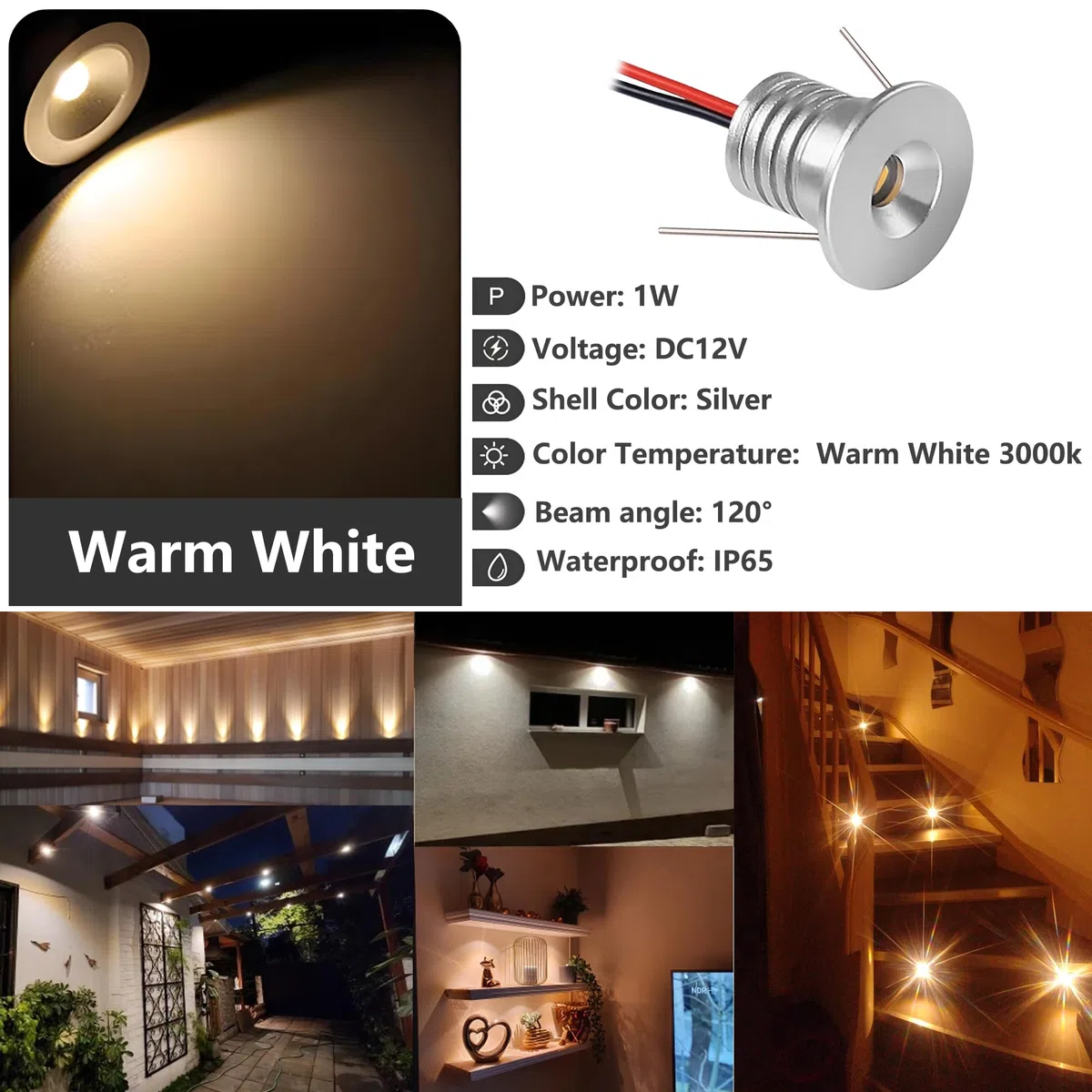 Faretto da incasso 1W 9 pezzi Mini Luci da incasso 12V Faretto a LED per soffitto camera da letto Armadietto del bagno Scala per posto auto coperto (Argento Bianco Caldo 3000K)