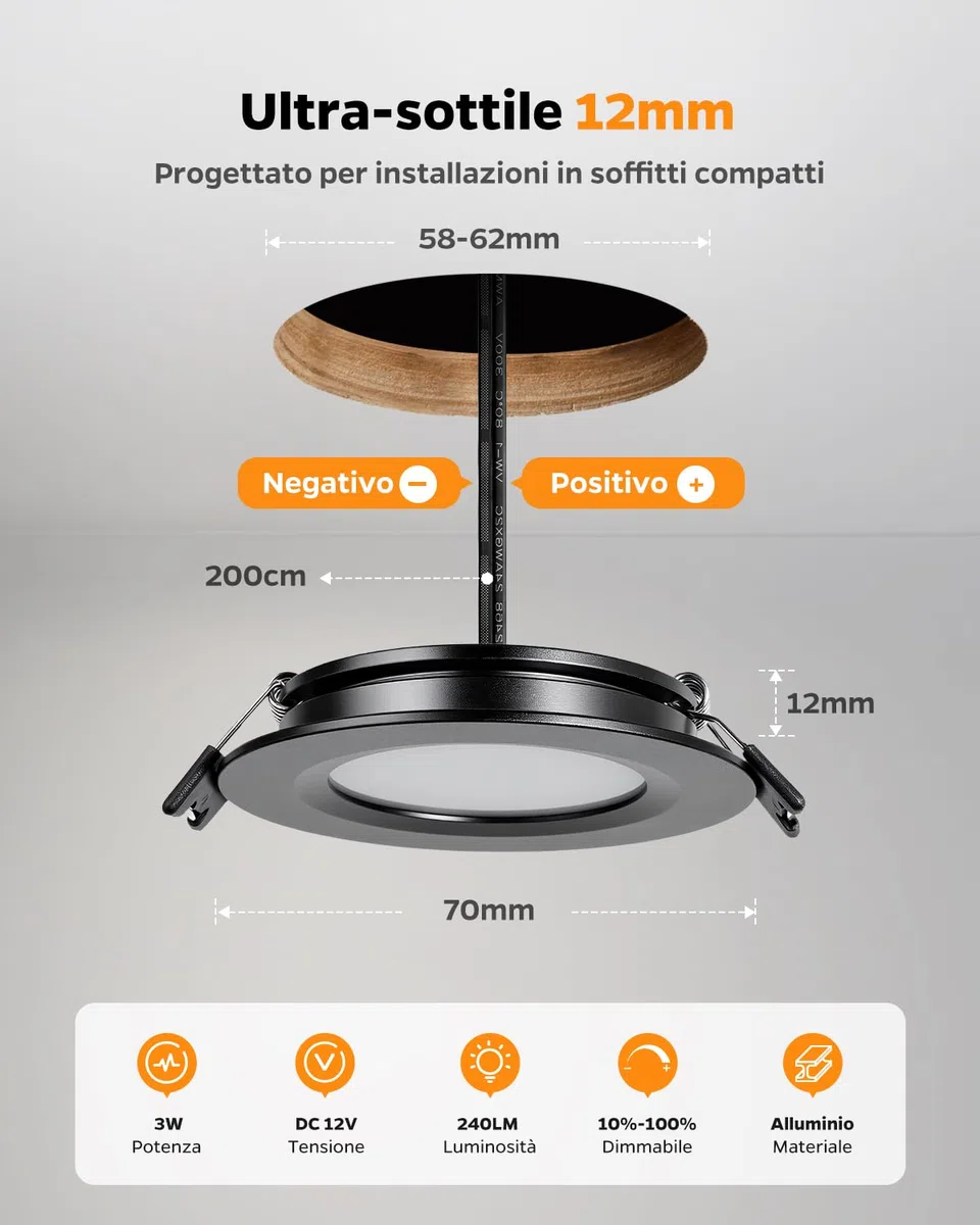 Sanyoung Faretti LED Incasso 12V Dimmerabile, 3W IP44 Faretti led Soffitto Ultrasottile 3000K Bianco Caldo 240LM, Foro 58-62mm, Alluminio Luci LED Camper 12V per Barca Cucina Bagno, Nero, Set di 3