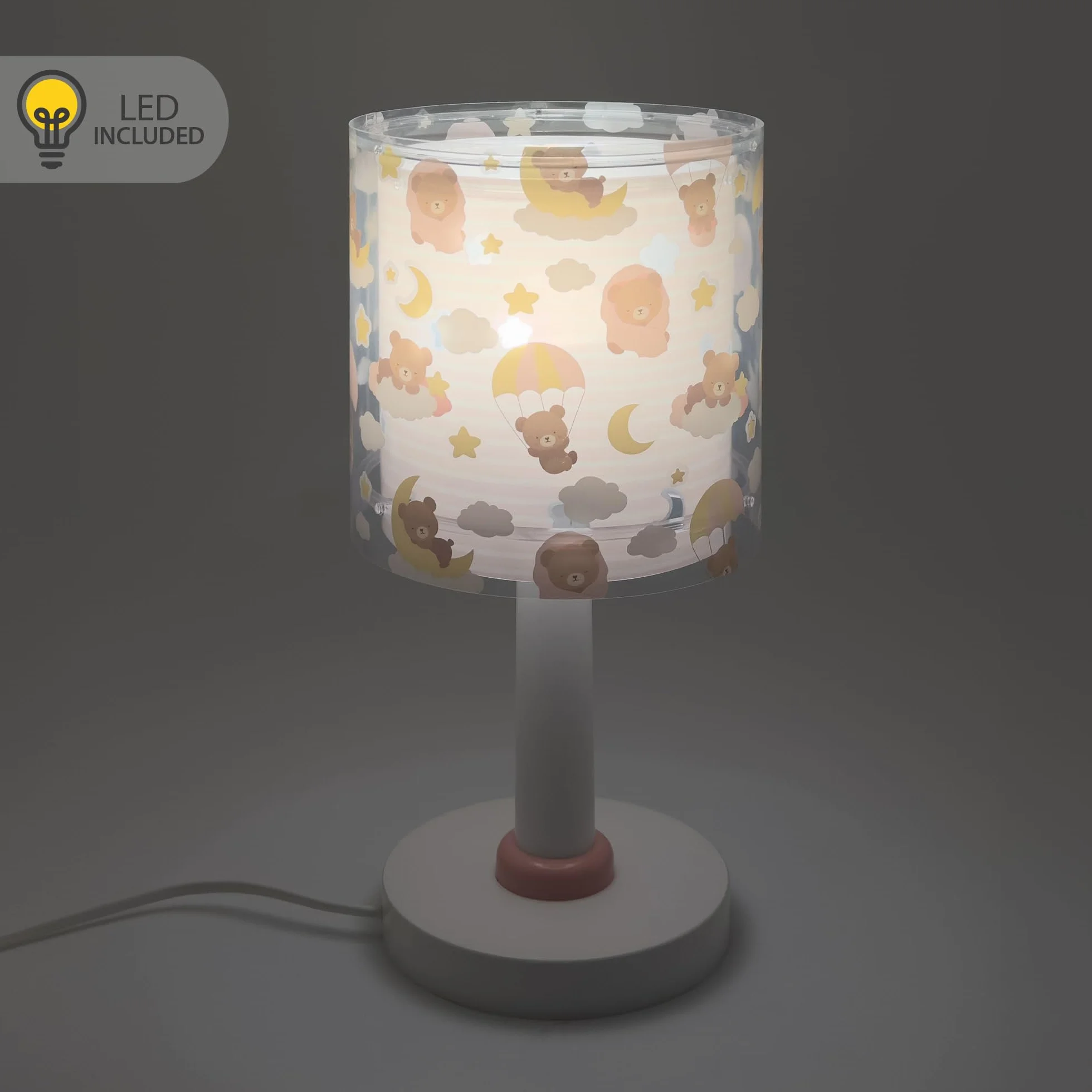 Dalber Lampada da tavolo per bambini, luce da comodino e da notte Baby Teddy Bears Clouds Pink, 41571S, G4-4W LED - Lampadina inclusa