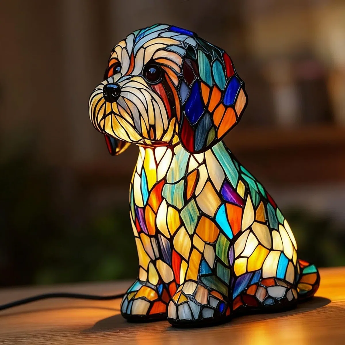Rainbow Pup Lamp 3D Retro Stained Resin Small Dog Lamp USB Powered LED Night Light for Bedroom Desk Decorative Gift for Dog Lovers (#10)