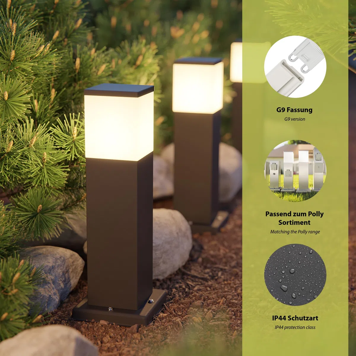 ledscom.de POLLY luce di bitta per esterni, 35cm, antracite, incl. lampadina G9, 501lm, bianco caldo