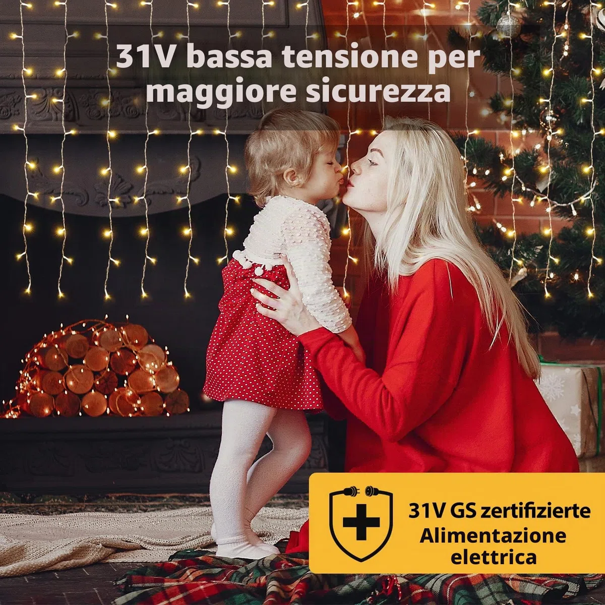 SALCAR 6m x 1m LED Tenda con Catena di Luci, Catena luminosa 300 Leds 9 modalità impermeabile decorazione per Decorazioni Natale - Bianco Caldo