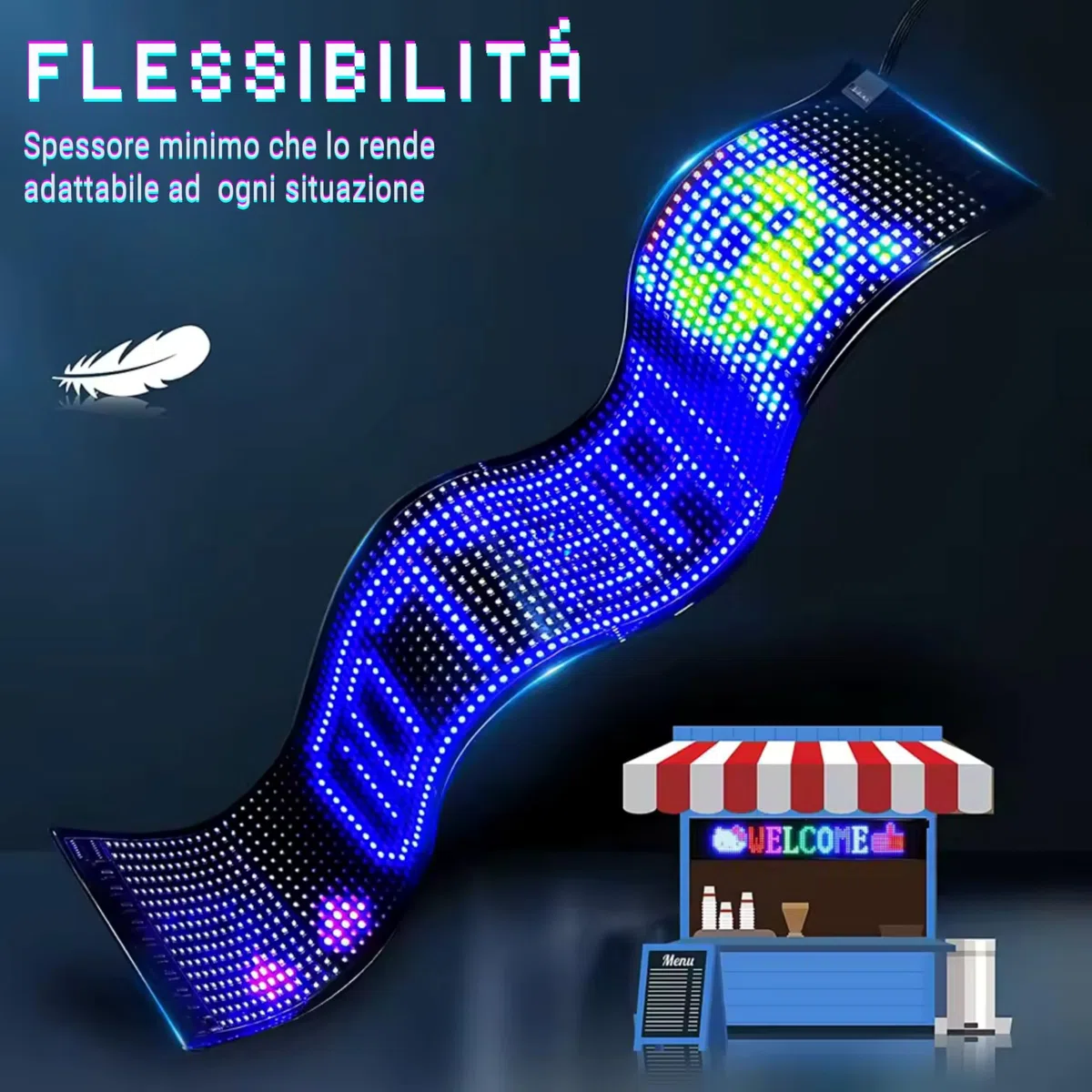 YASTA Insegna Luminosa Programmabile Scritta LED Personalizzata 60 CM Occhi LED Per Camion Pannello luminoso Auto USB Tabella Flessibile Bluetooth App Controllo Display Negozi Hotel Vetrine