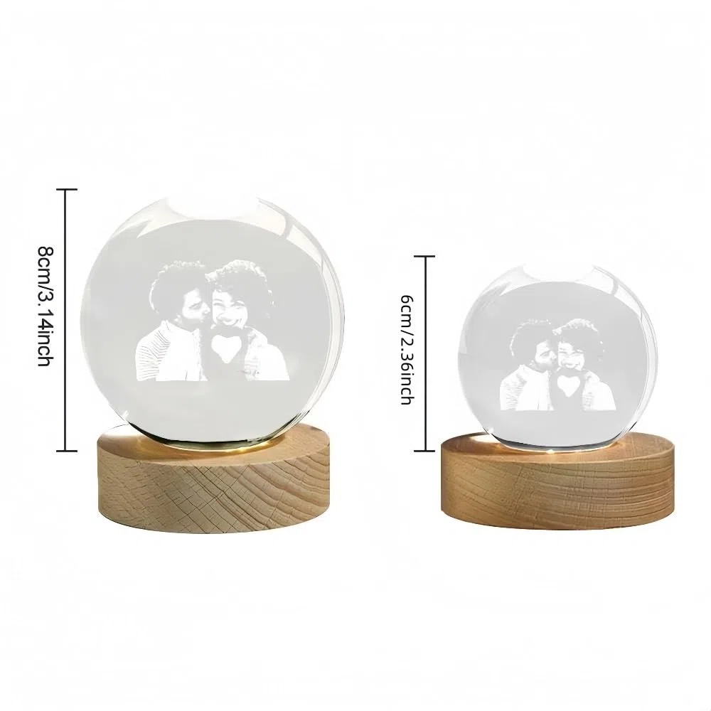 Sfera Di Cristallo 2D Con Foto, Sfera Di Cristallo Personalizzata Con Base Illuminata, Ricordo Per Animali Domestici/regalo Di Natale, Sfera Di Vetro Con Incisione Dal La Tua Immagine(8cm/3.15in)