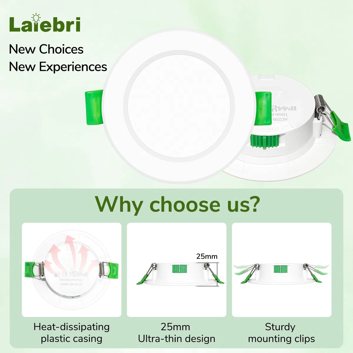 Confezione da 4 Faretti LED Incasso Extra Slim 25mm, 6W 600LM, Soffitto Dimmerabili 3 Intensità Senza Dimmer, 2700K/4000K/6000K, IP44 Faretto LED Bagno Cucina, Foro Ø58-68mm, 230V, Bianco