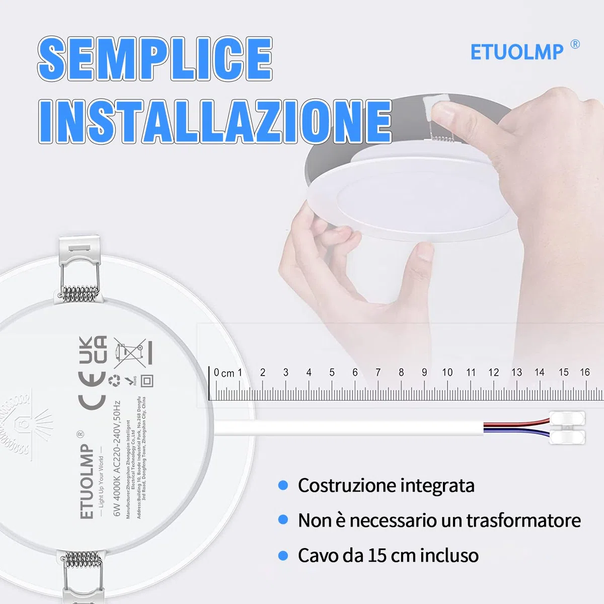 ETUOLMP Faretti led da incasso per cartongesso, 6W 620LM Faretti Led Soffitto Bianco Naturale 4000K, AC 220-240V, Faretto Led Interno IP44 per cappa da cucina, bagno, corridoio, set di 10
