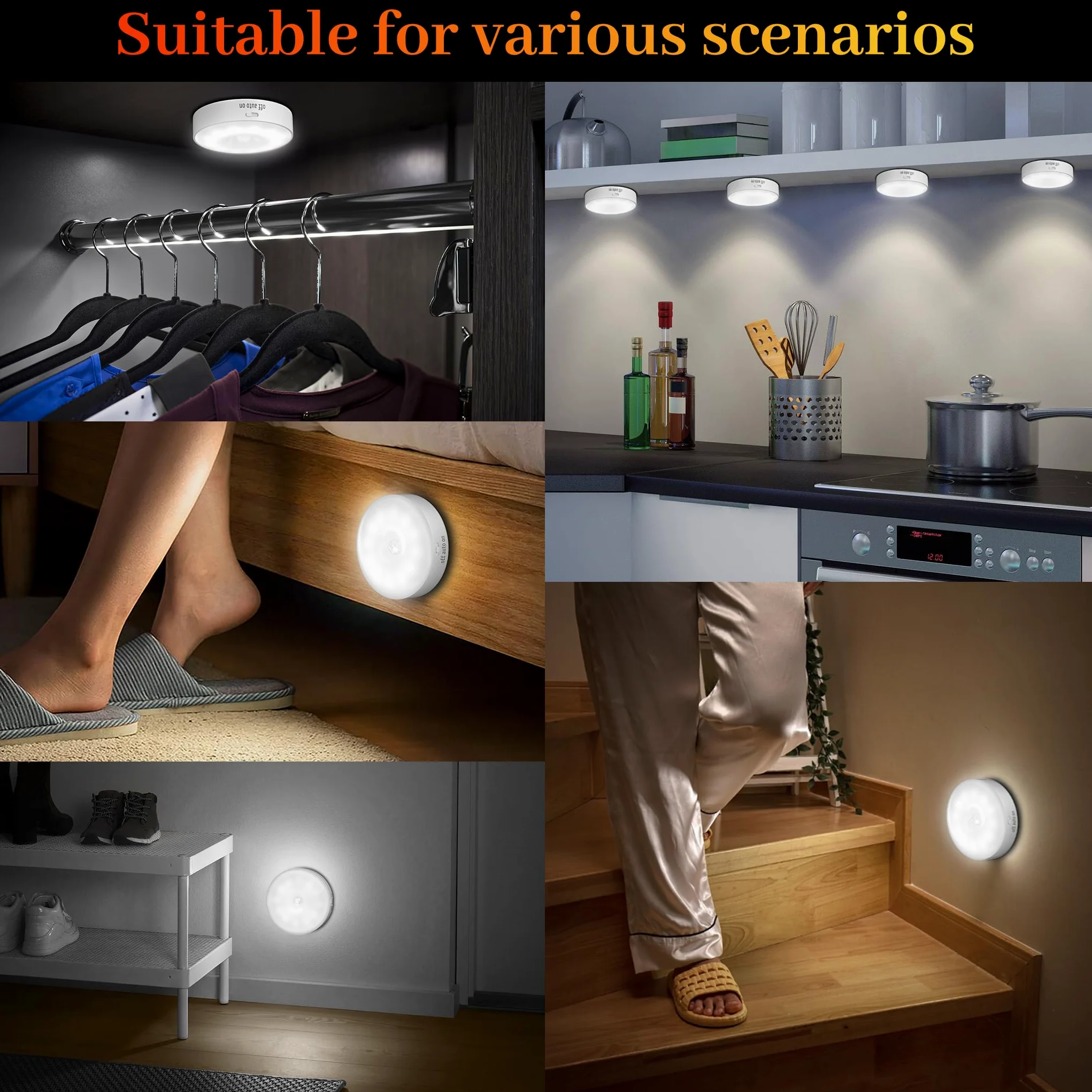 Set di 6 Luci Notturne con Sensore di Movimento, Lampada LED Ricaricabile USB a 3 Modalità di Illuminazione, Luce Sensore di Movimento Interno per Illuminazione di Scale, Corridoio, Camera da Letto