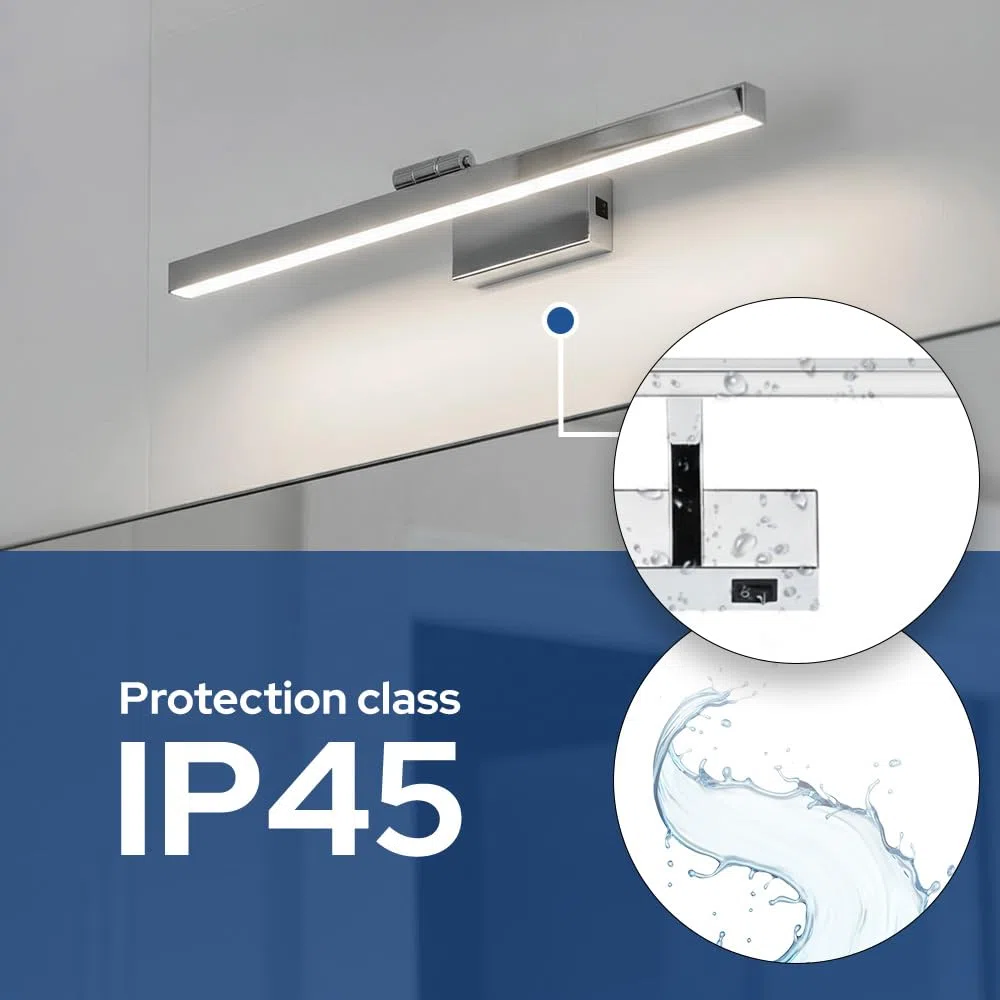 Lampada a LED da Specchio per Bagno - Luce da Parete Sopra Specchio/Guadro 40 cm - Testa Orientabile e Interruttore - Cromo 8W 570lm 4200K Bianco Neutro - Applique da Bagno IP45